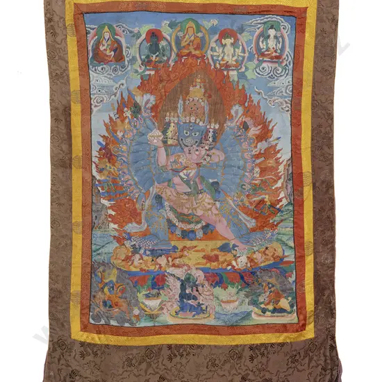A Tibetan Thangka Depicting The Wrathful Vajrayana Deity Yamantaka