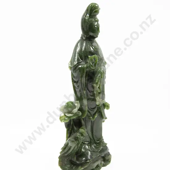 Large Chinese Green Jade Quan Yin Figure