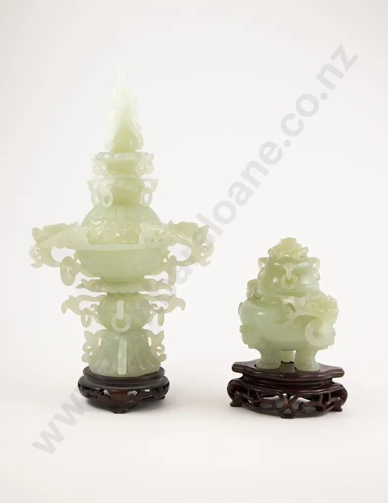 Two Chinese Celedon Jade Censors Image 1++