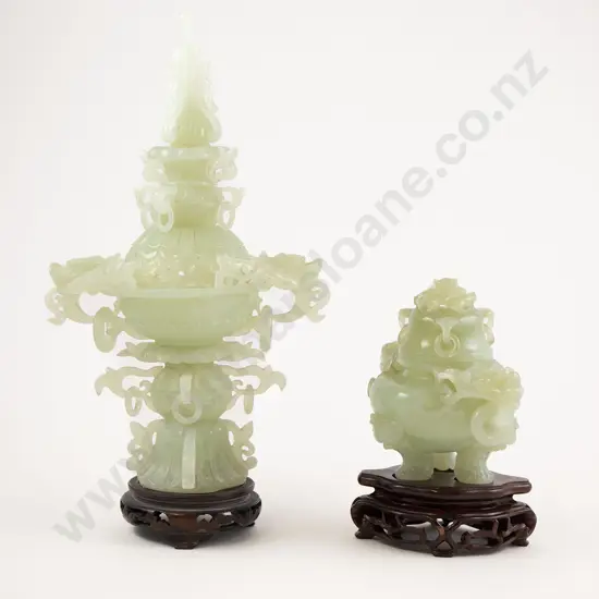 Two Chinese Celedon Jade Censors