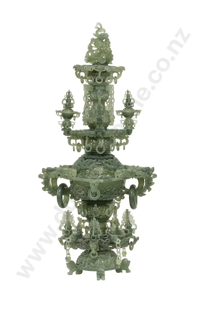 Large and Impressive Chinese Green & Celadon Jade Censor Centre Piece Image 1++