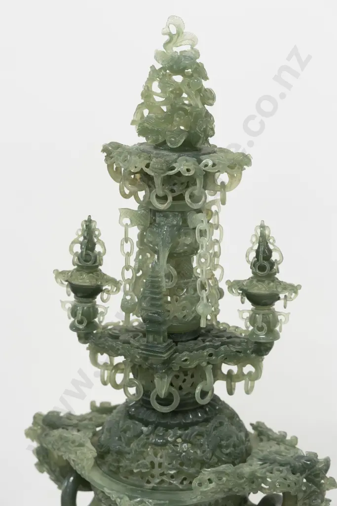 Large and Impressive Chinese Green & Celadon Jade Censor Centre Piece Image 1++