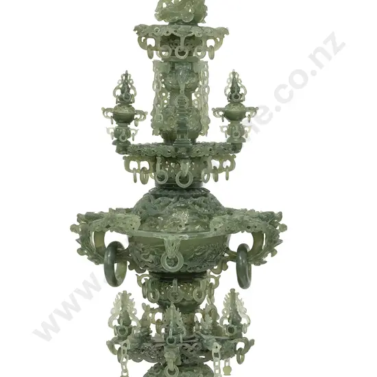 Large and Impressive Chinese Green & Celadon Jade Censor Centre Piece