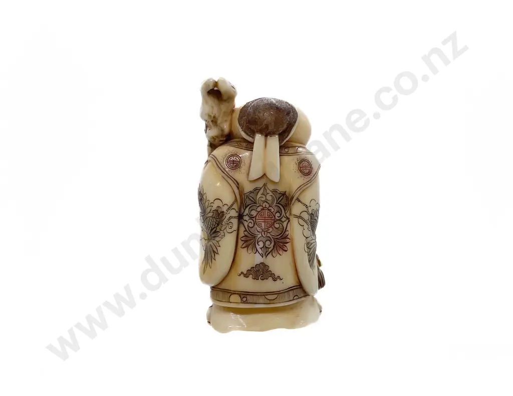 Signed and Stained Ivory Netsuke of a Standing Immortal Image 1++