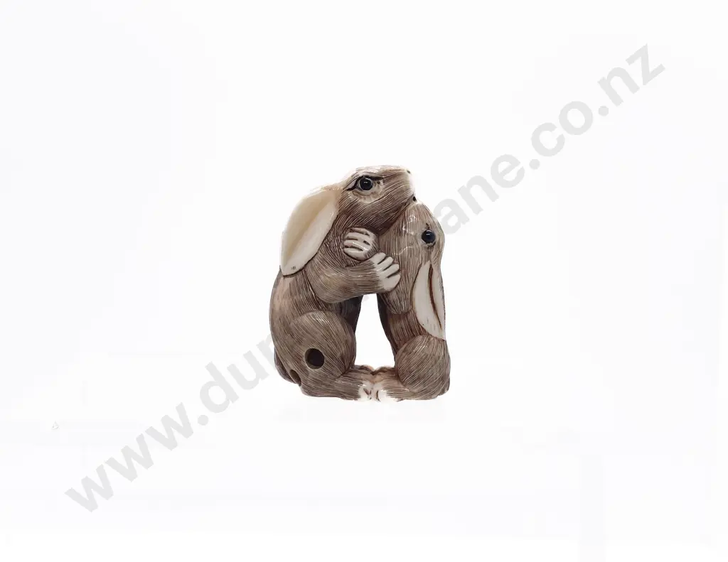 Ivory Netsuke of Two Rabbits Image 1++