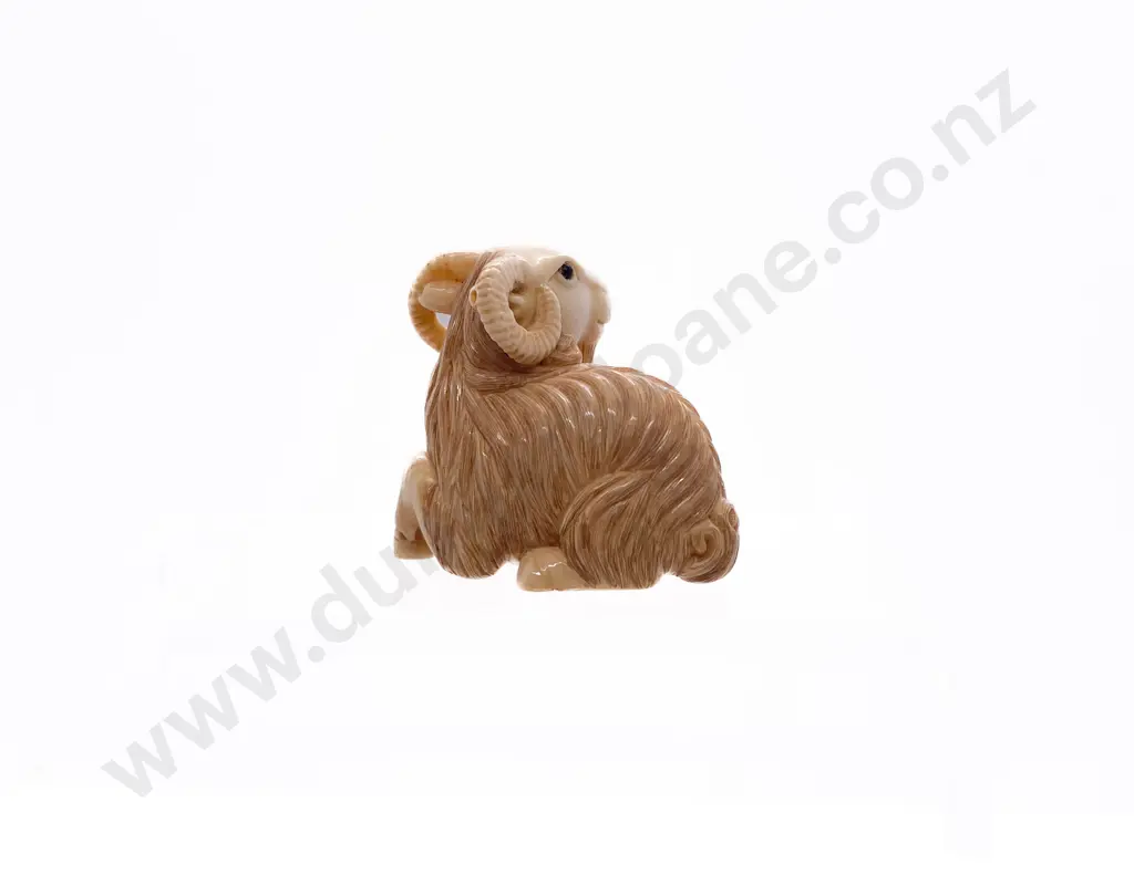Signed Ivory Netsuke of a Reclining Goat Image 1++