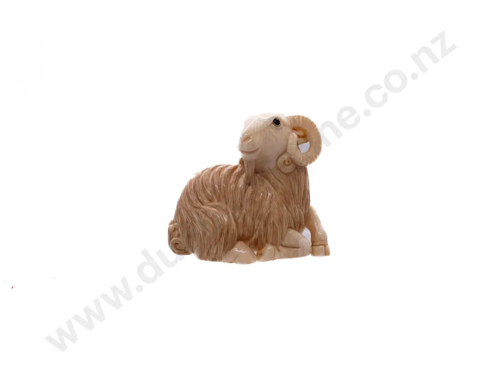 Signed Ivory Netsuke of a Reclining Goat Image 1++