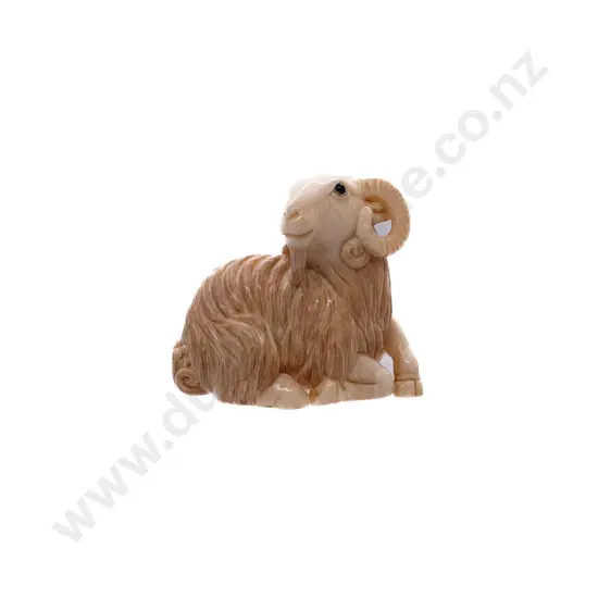 Signed Ivory Netsuke of a Reclining Goat