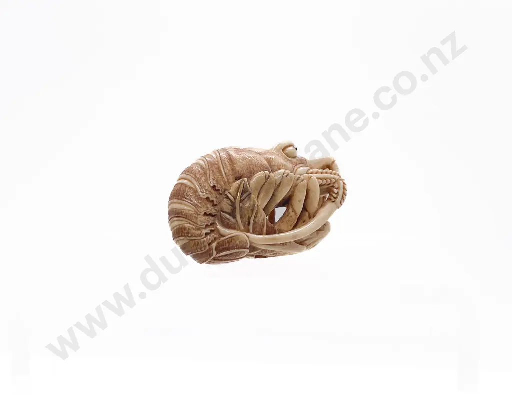 Signed Ivory Netsuke of a Scrimp Image 1++