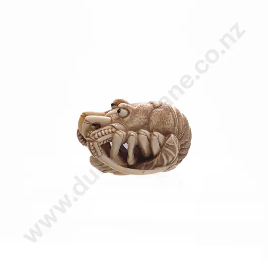 Signed Ivory Netsuke of a Scrimp