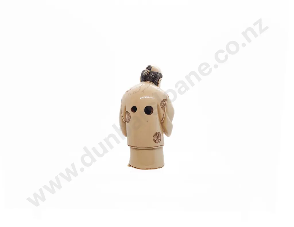 Signed Ivory Netsuke of a Trader with Abacus Image 1++