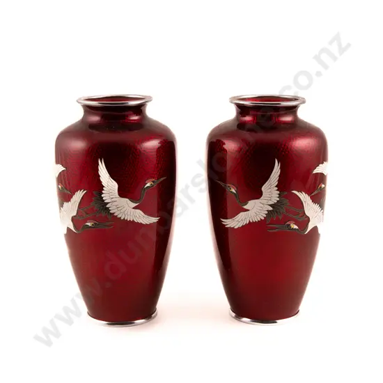 A Pair of Japanese Cloisonne Vases In The Manner Of Ando Jubei