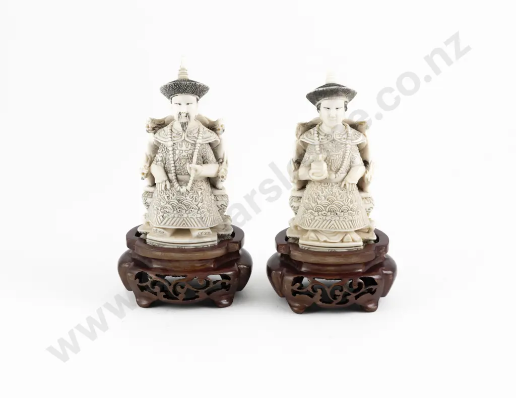 Carved Chinese Ivory Emperor and Empress Image 1++