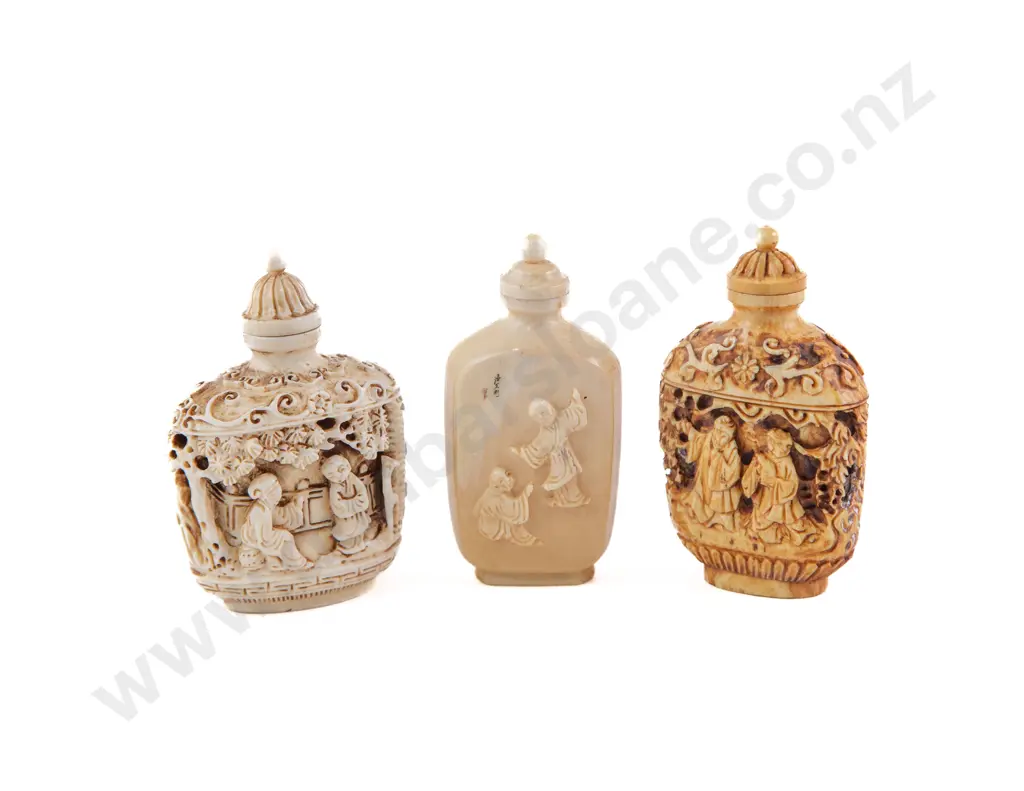 Three Chinese Ivory Snuff Bottles Image 1++