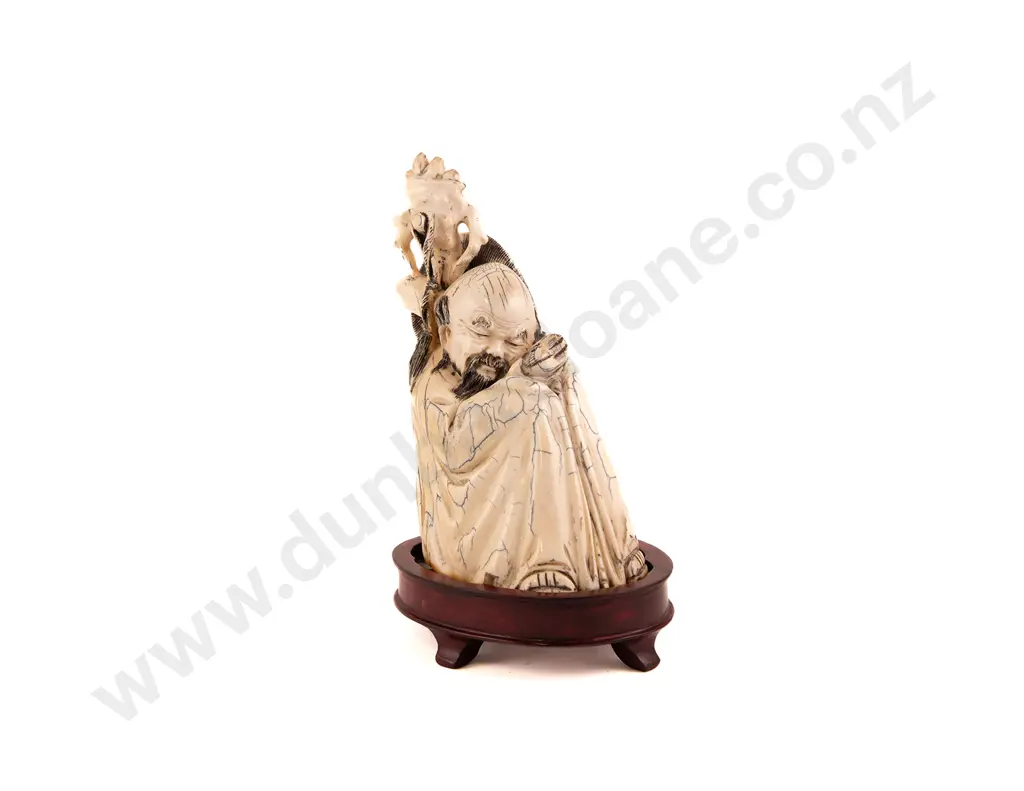 A 19th Century Chinese Carved Mammoth Tooth Ivory Figure Of A Sage Image 1++