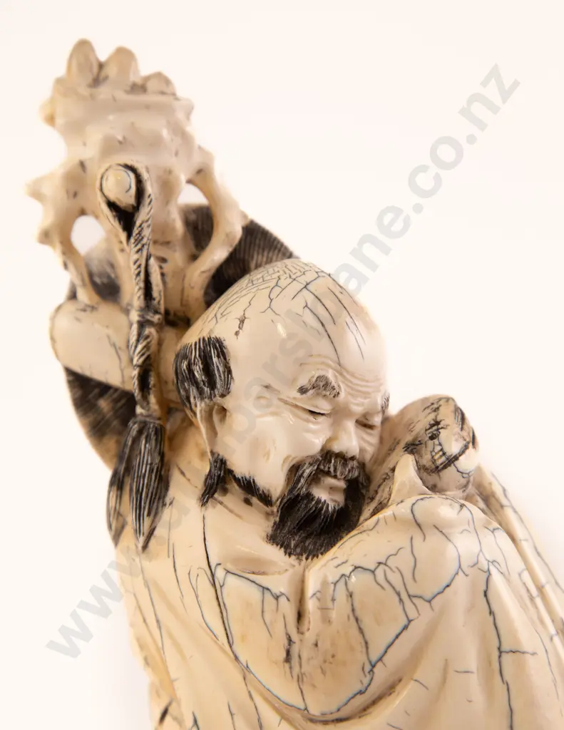 A 19th Century Chinese Carved Mammoth Tooth Ivory Figure Of A Sage Image 1++