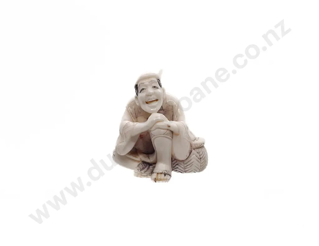 Signed Ivory Netsuke of a Farmer Resting on His Basket Image 1++