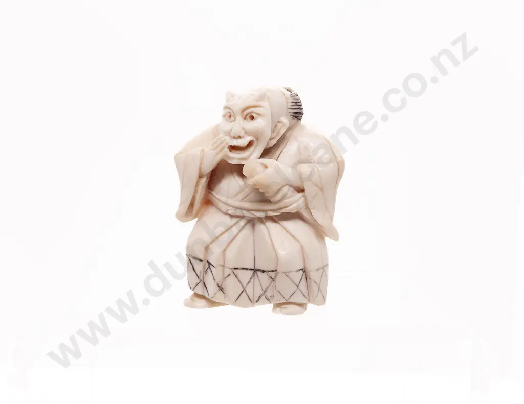 Ivory Netsuke of a Actor Wearing a Demon Noh Mask Image 1++