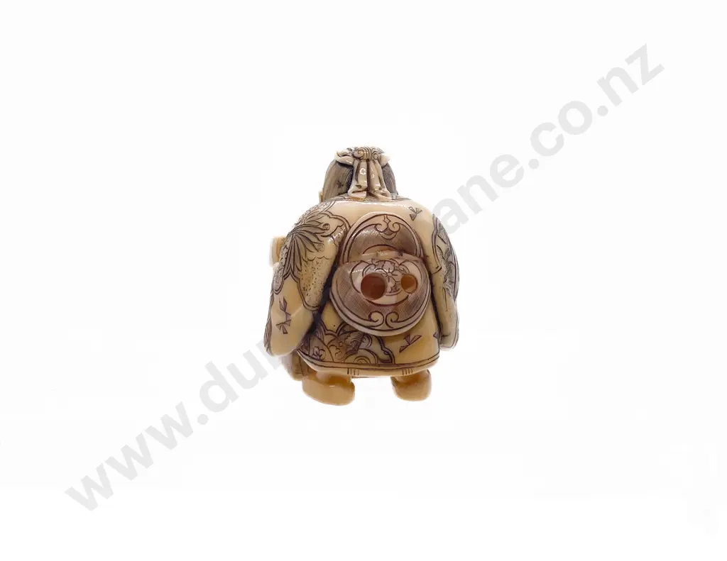 Signed and Stained Ivory Netsuke of a Scholar with Box Image 1++