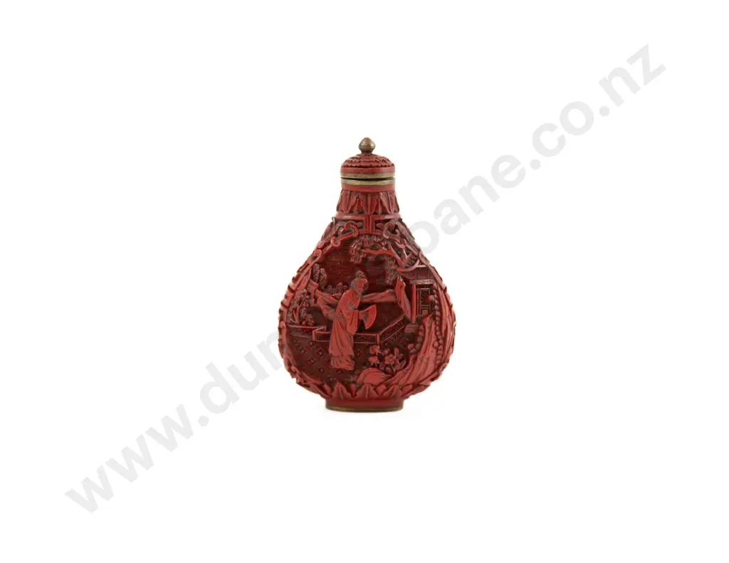 A Finely Carved Chinese Red Cinnabar Lacquer Snuff Bottle Image 1++