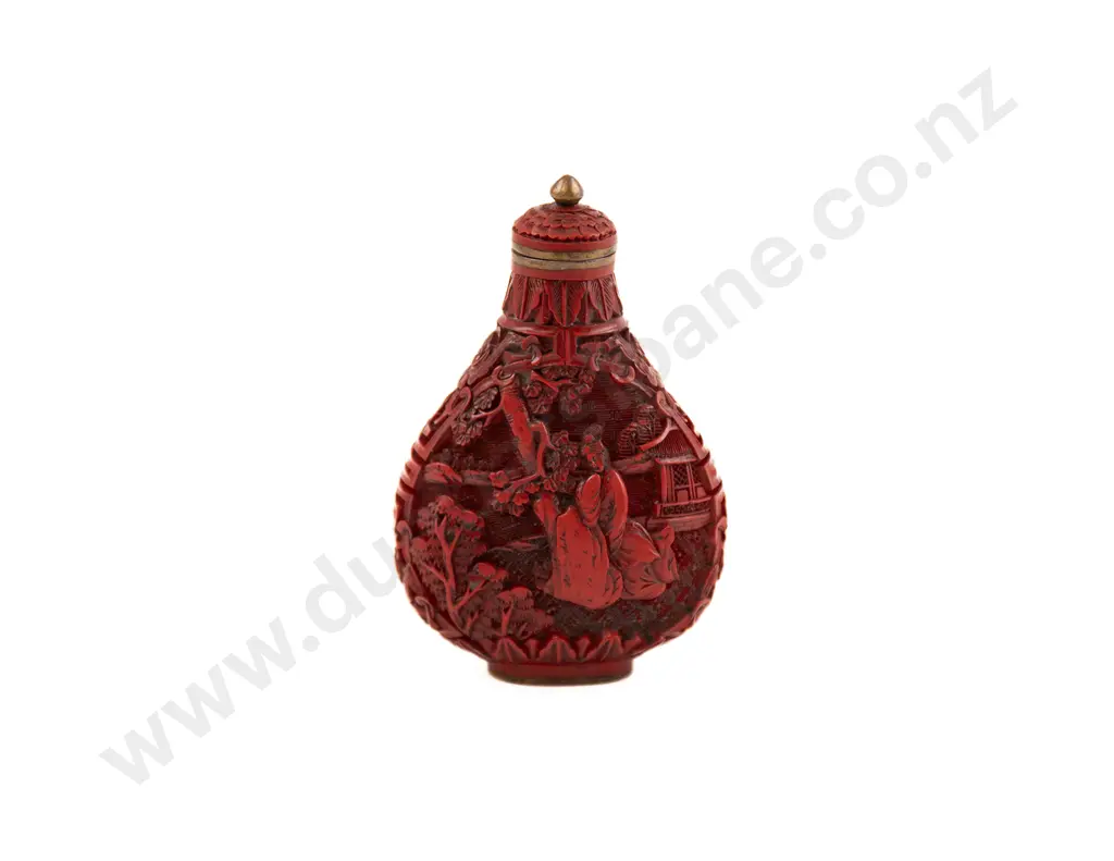 A Finely Carved Chinese Red Cinnabar Lacquer Snuff Bottle Image 1++