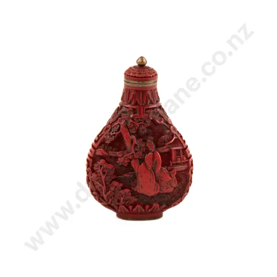 A Finely Carved Chinese Red Cinnabar Lacquer Snuff Bottle