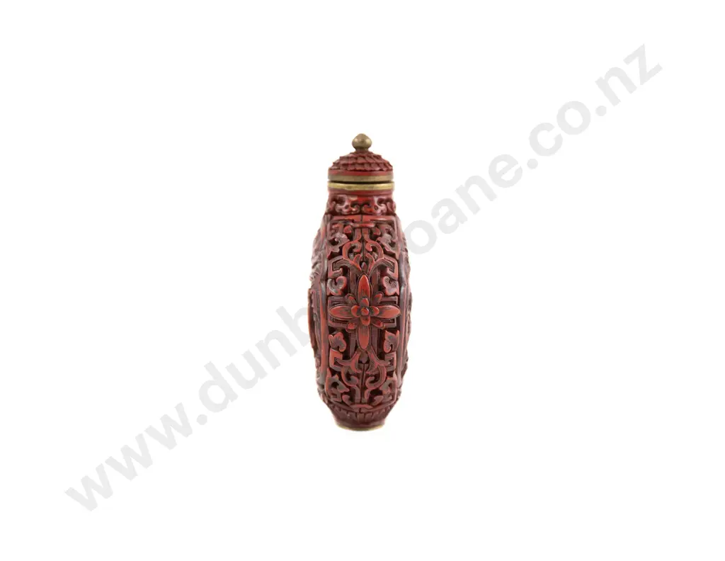A Finely Carved Chinese Red Cinnabar Lacquer Snuff Bottle Image 1++