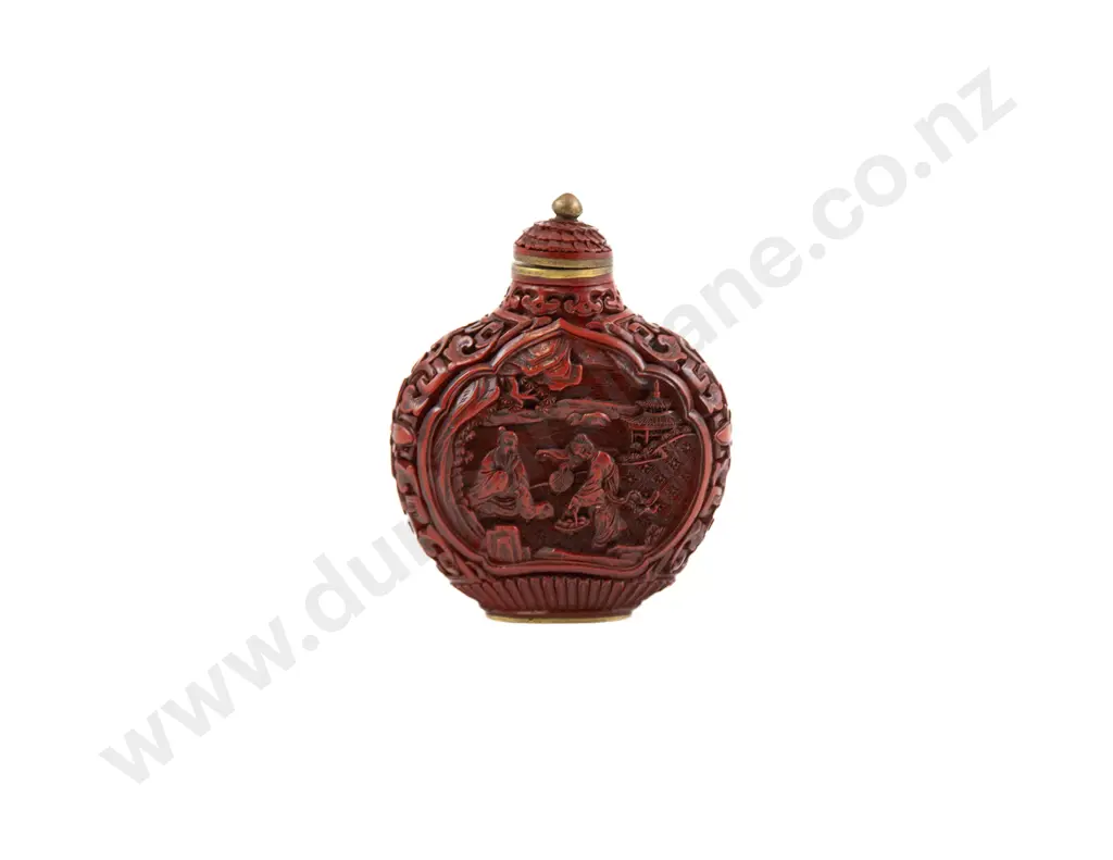 A Finely Carved Chinese Red Cinnabar Lacquer Snuff Bottle Image 1++