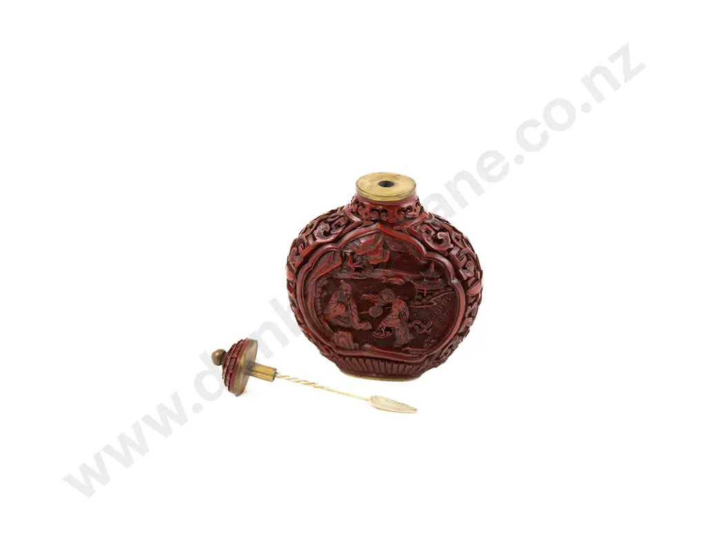 A Finely Carved Chinese Red Cinnabar Lacquer Snuff Bottle Image 1++