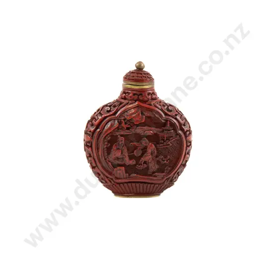 A Finely Carved Chinese Red Cinnabar Lacquer Snuff Bottle