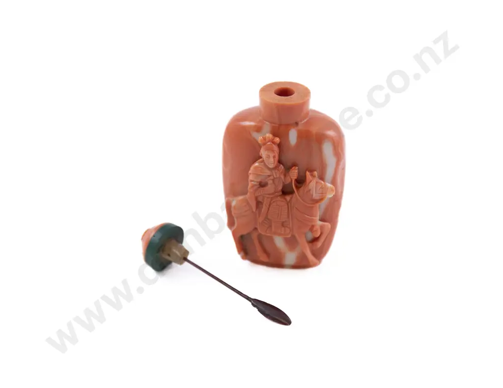 A Rare Finely Carved Chinese Coral Snuff Bottle Image 1++
