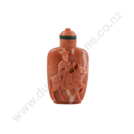 A Rare Finely Carved Chinese Coral Snuff Bottle
