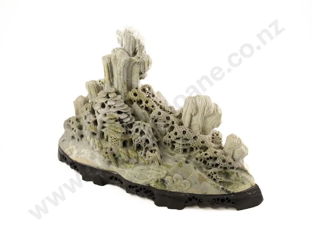 A Large Chinese Soapstone Carving Of A Mountainous Landscape Image 1++