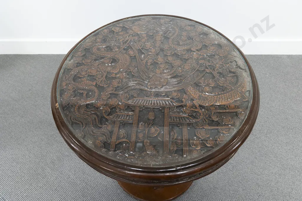 Chinese Hardwood Circular Side Table Image 1++