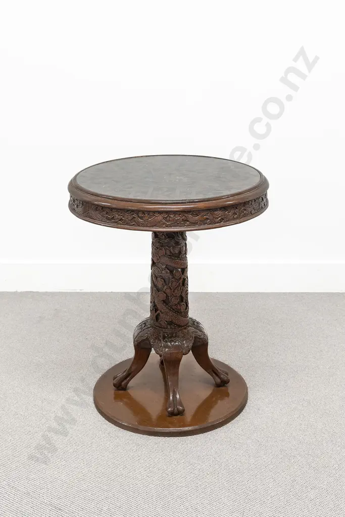 Chinese Hardwood Circular Side Table Image 1++