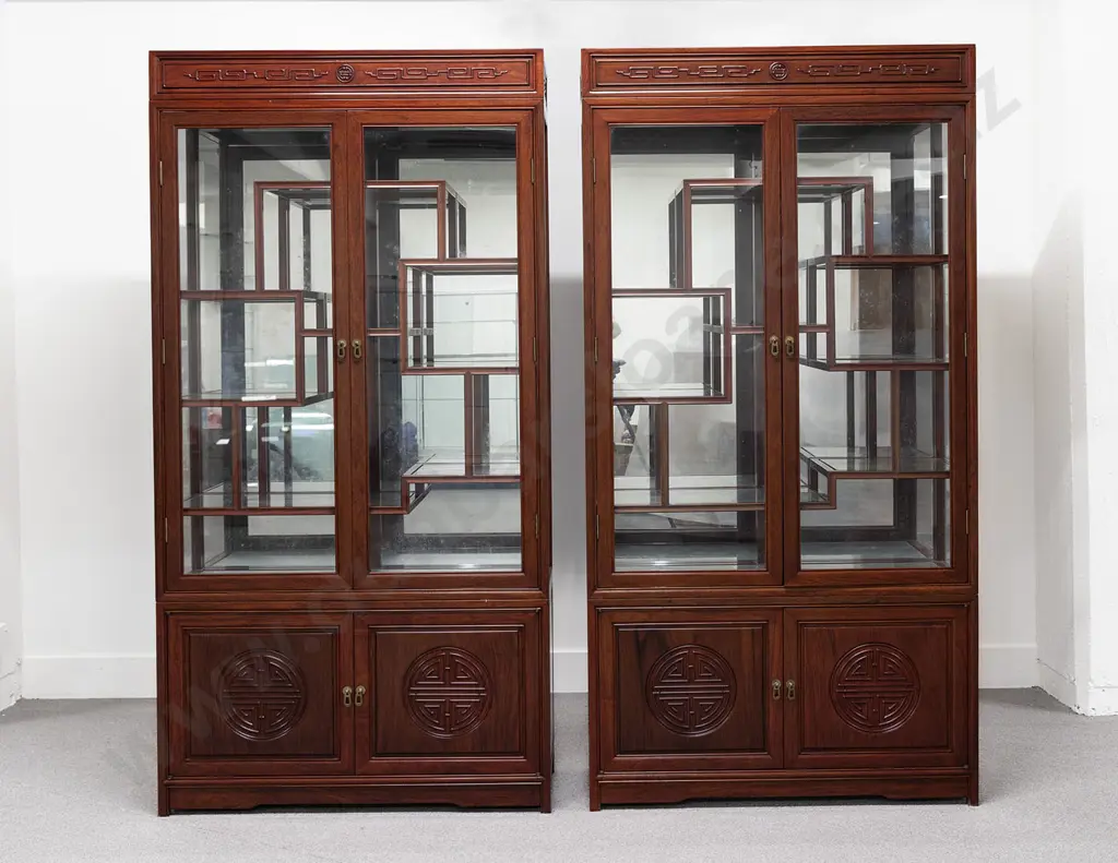 Pair of Chinese Rosewood Display Cabinets Image 1++