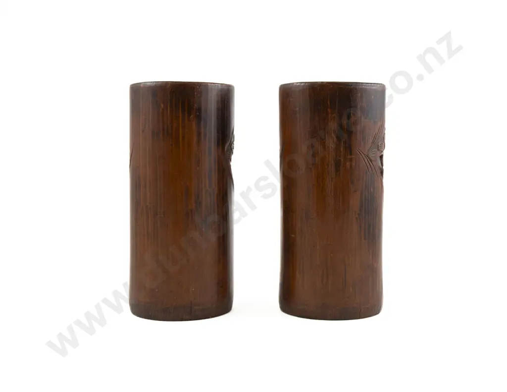 A Pair of 19th Century Chinese Bamboo Brush Pots Image 1++