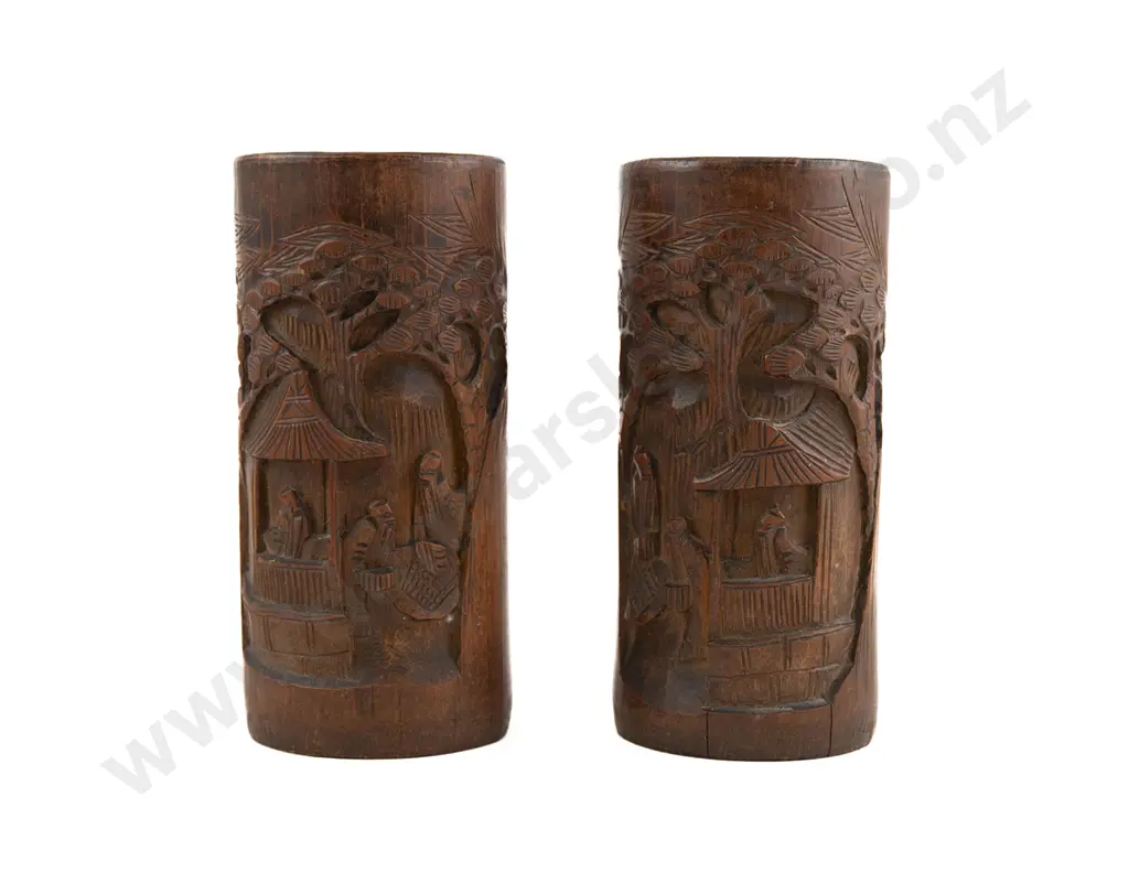 A Pair of 19th Century Chinese Bamboo Brush Pots Image 1++