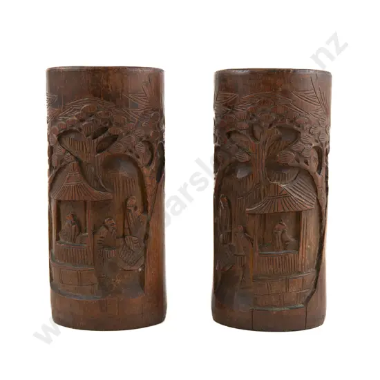 A Pair of 19th Century Chinese Bamboo Brush Pots