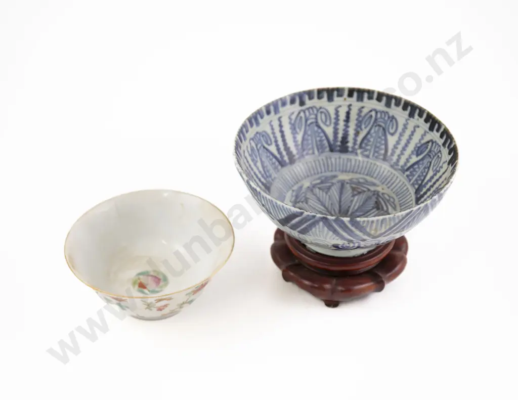 A Chinese Provincial Ming Blue and White Bowl Together with a Qing Dynasty Porcelain Bowl Image 1++