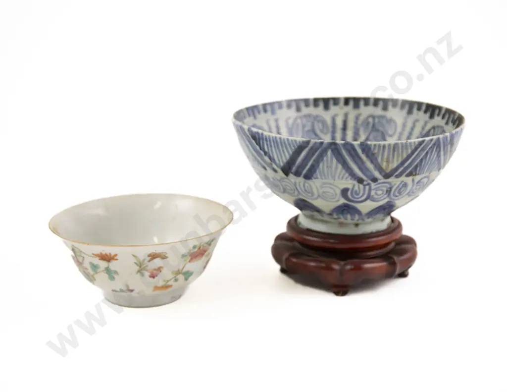 A Chinese Provincial Ming Blue and White Bowl Together with a Qing Dynasty Porcelain Bowl Image 1++