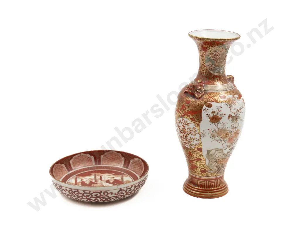 Japanese Meiji Period Kutani Plate and Vase Image 1++