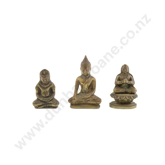 Small 19th Century Thai Bronze Buddha And Two Indian Bronze Buddhas