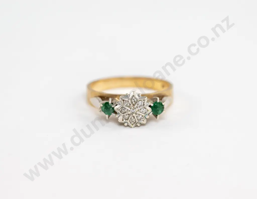 9ct Eleven Stone Diamond and Emerald Cluster Ring Image 1++