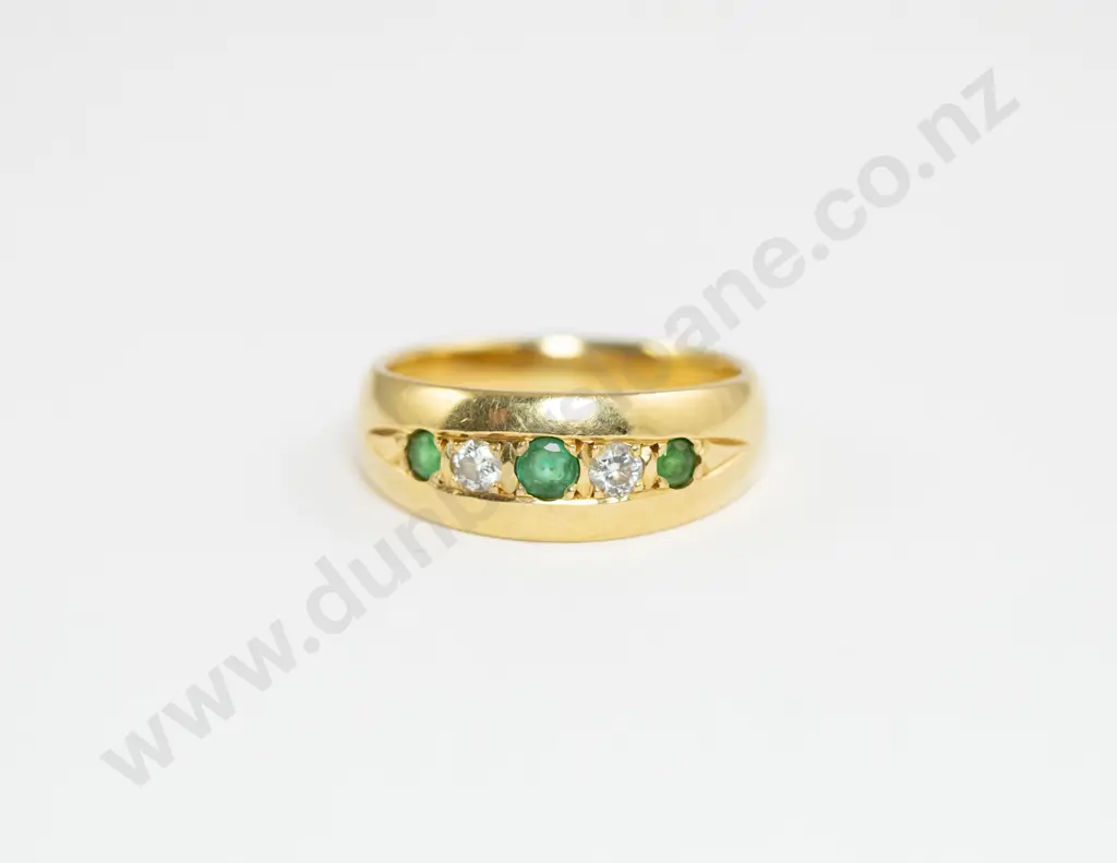 18ct Five Stone Emerald and Diamond Band Ring Image 1++