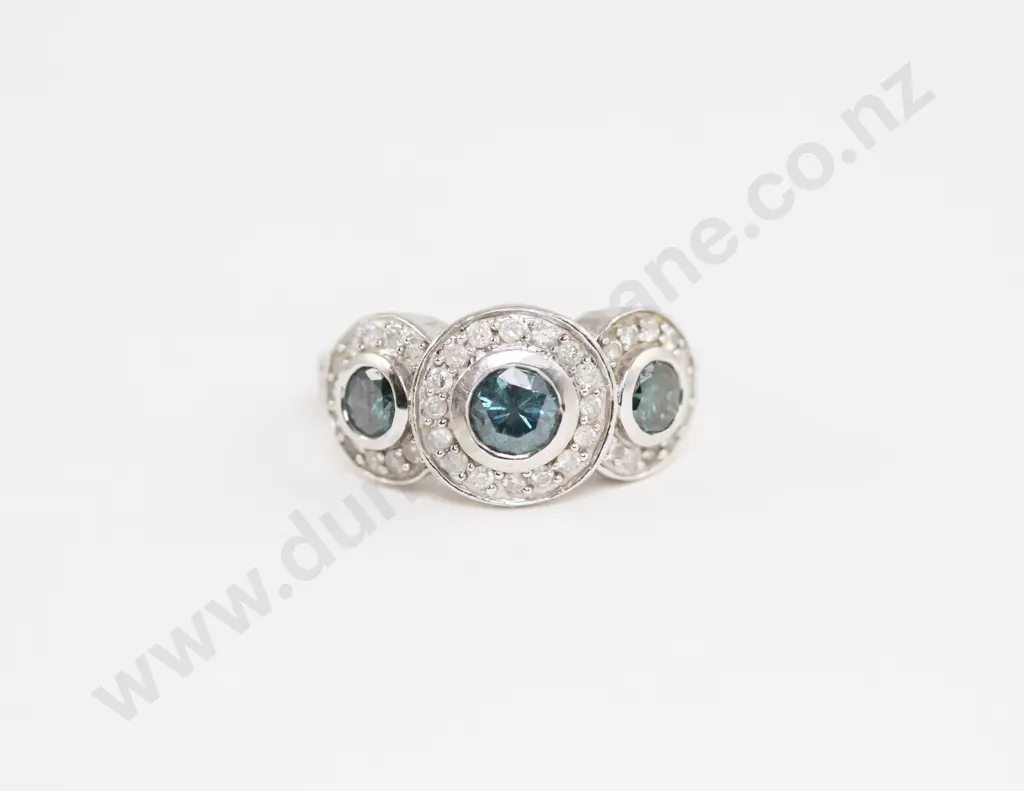 10ct White Gold Blue and White Diamond Cluster Ring Image 1++