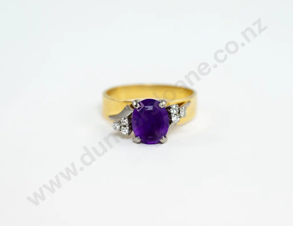 18ct Seven Stone Amethyst and Diamond Dress Ring Image 1++