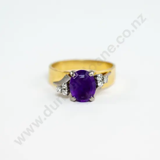 18ct Seven Stone Amethyst and Diamond Dress Ring