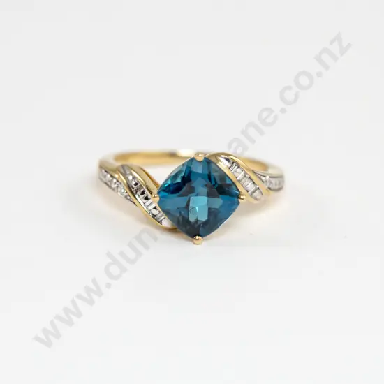 9ct Blue Topaz and Diamond Dress Ring