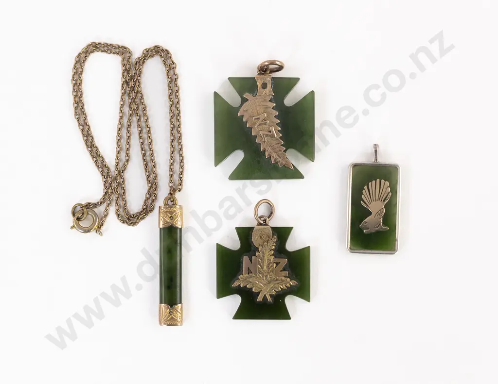 Three Gold Mounted Greenstone Pendants Image 1++
